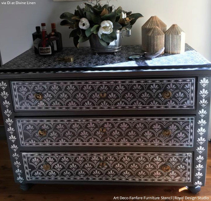 DIY Painted Furniture Stencils for Decorating - Flower Scallop African Design Stencils - Royal Design Studio