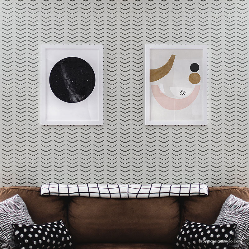 Black and White Modern Wall Mural - Tribal Arrow Wall Stencils - Royal Design Studio