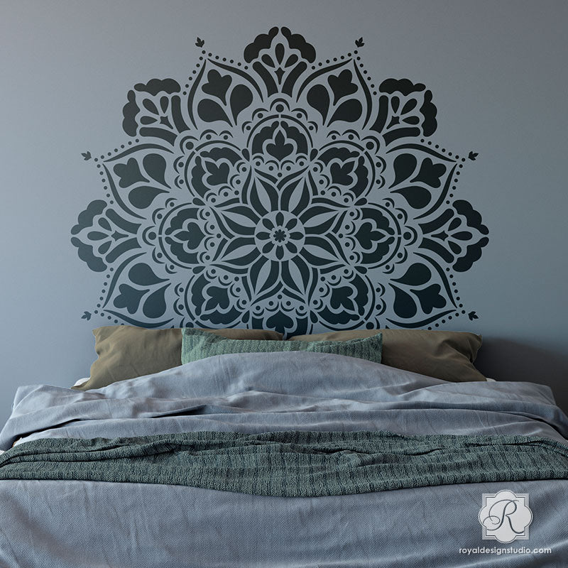 DIY Bedroom Headboard Idea Painting Mandala Stencil Pattern - Royal Design Studio Stencils - G