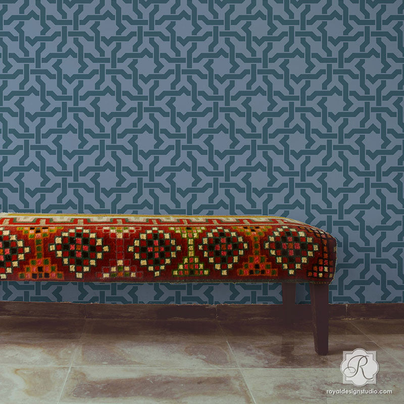 Bohemian Home Decor and Geometric Wallpaper Wall Painting - Woven Star Moroccan Wall Stencils