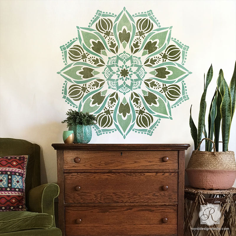 Painting Mandala Designs with Wall Art Stencils for Boho Bedroom Makeover - Royal Design Studio Stencils