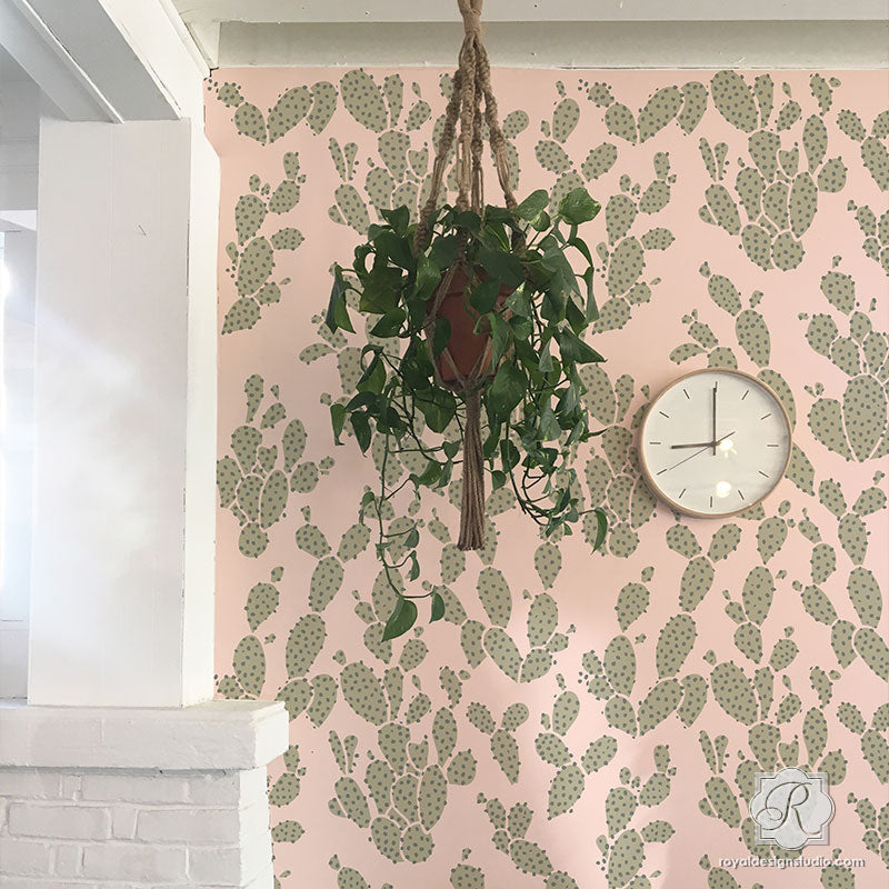 Modern Cactus Wallpaper - Bonnie Christine Designs Wall Stencils - Royal Design Studio