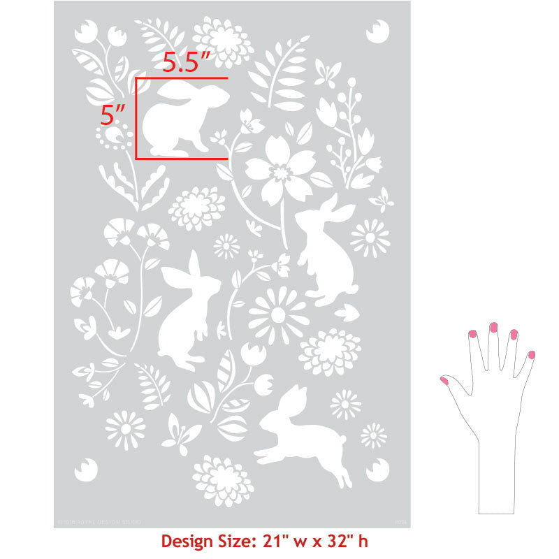 Paint Walls with Large Bunnies and Flowers Wall Stencils - Royal Design Studio