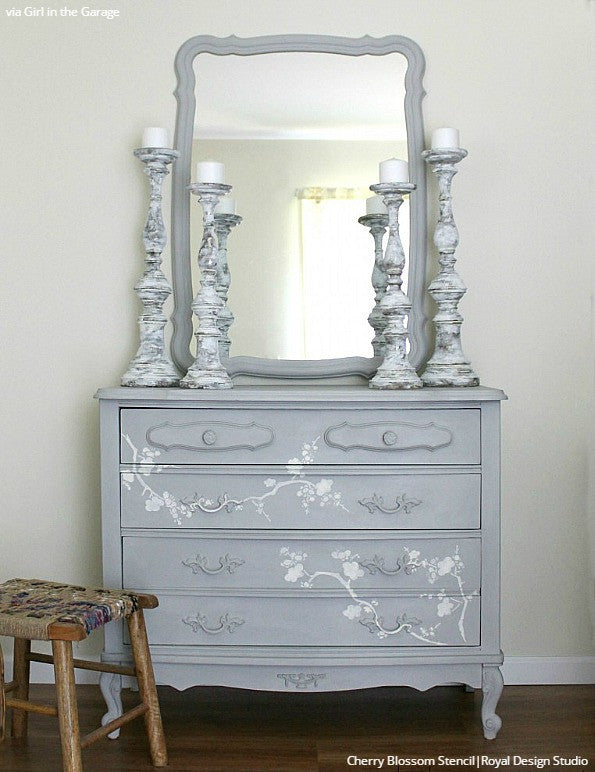 Cherry Blossoms Stencil by Royal Design Studio - Chalk Paint Painted Furniture Projects with Modern Asian Design