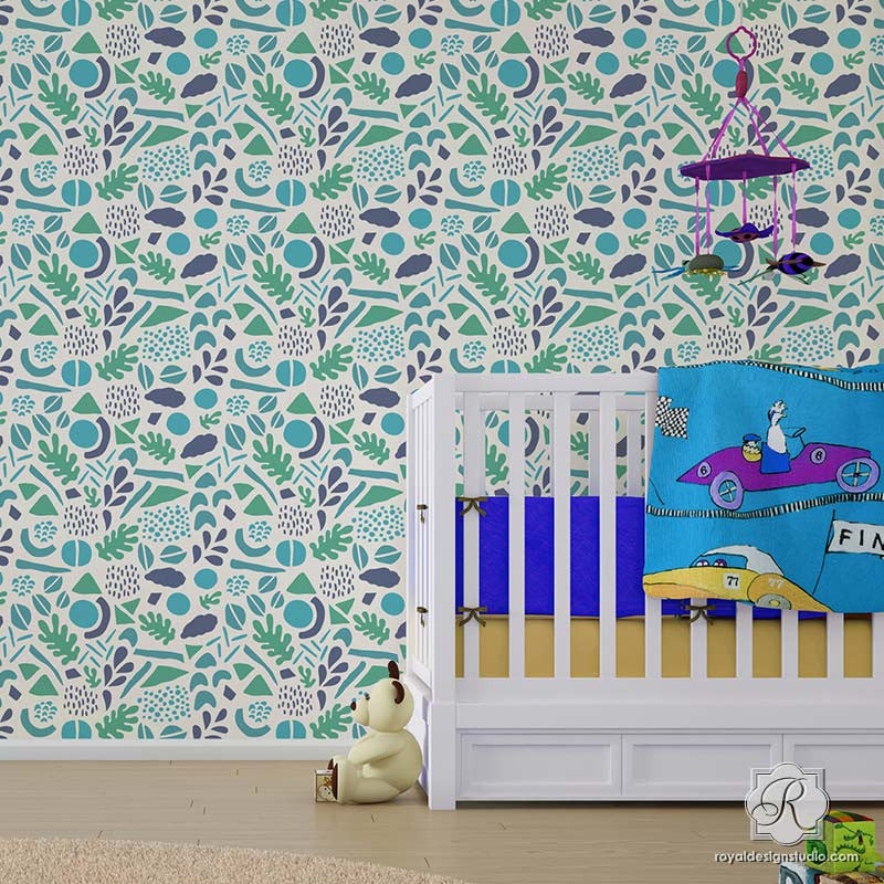 Modern Geometric Shapes Painted Wall Stencils - Royal Design Studio