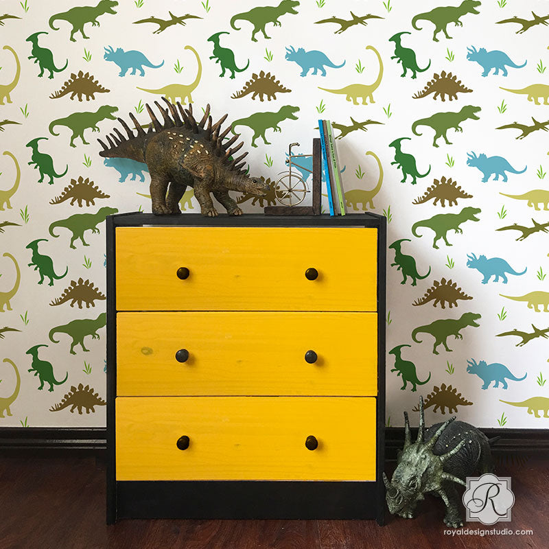 Jurassic Park Dinosaurs Wall Mural - DIY Kids Boys Room Nursery Wall Decor - Royal Design Studio Wall Stencils