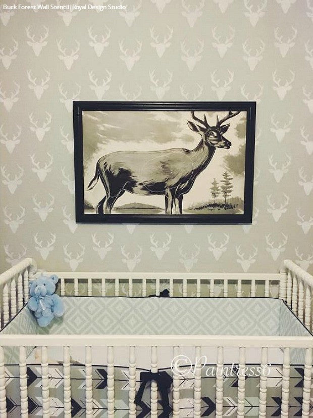 Neutral Painted Nursery Deer Nature Designs - Deer Head Wall Art Stencils - Royal Design Studio