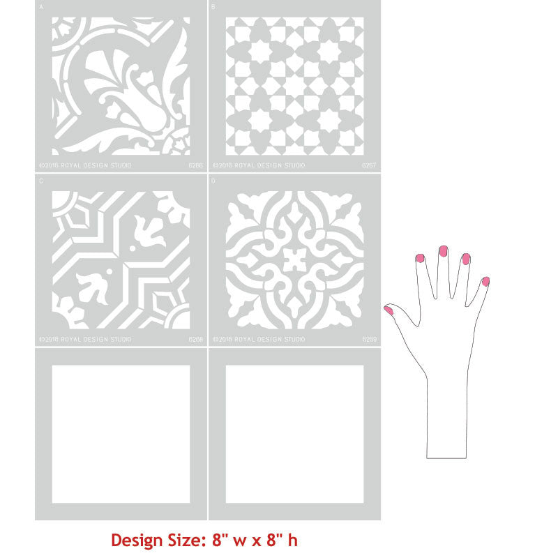 DIY Decor Idea with Painted Faux Tile Floor Patterns - Spanish Tile Stencils - Royal Design Studio