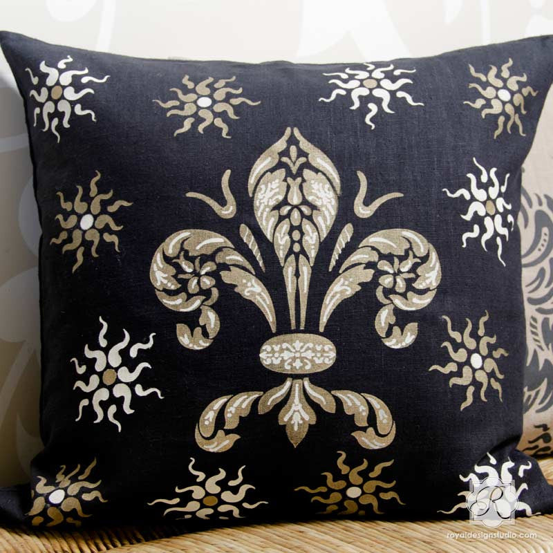 Painting a Pillow with Italian Stencils - Classic Fleur de Lis Design - Royal Design Studio