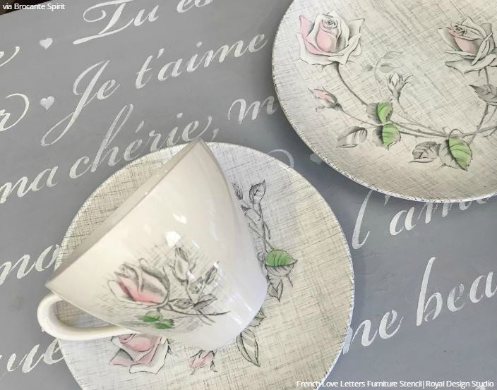 DIY French Phrase Painted Furniture Stencils Vintage Room Idea - Royal Design Studio