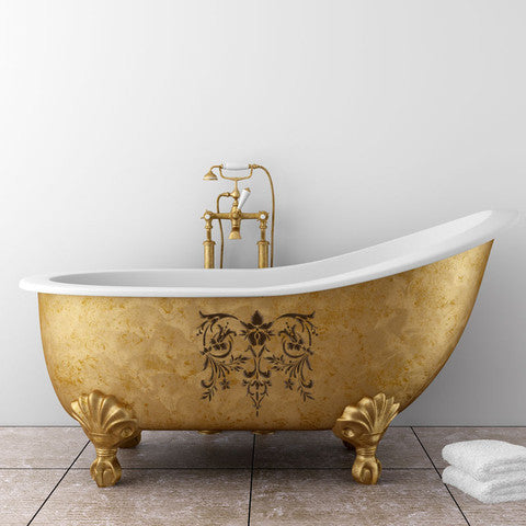 Furniture Stencils -Toulouse Classic Panel Stencils on bathtub