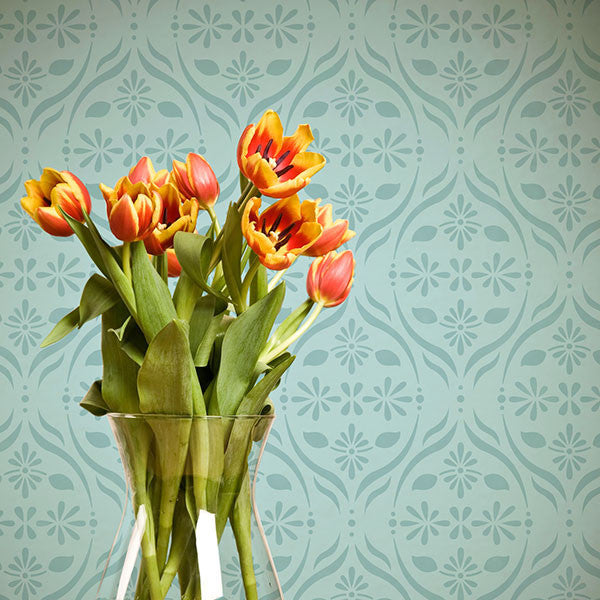Allover Floral Trellis Furniture Stencils for DIY Flower Designs on Table Tops, Dresser Drawers, and Kitchen Backsplash - Royal Design Studio
