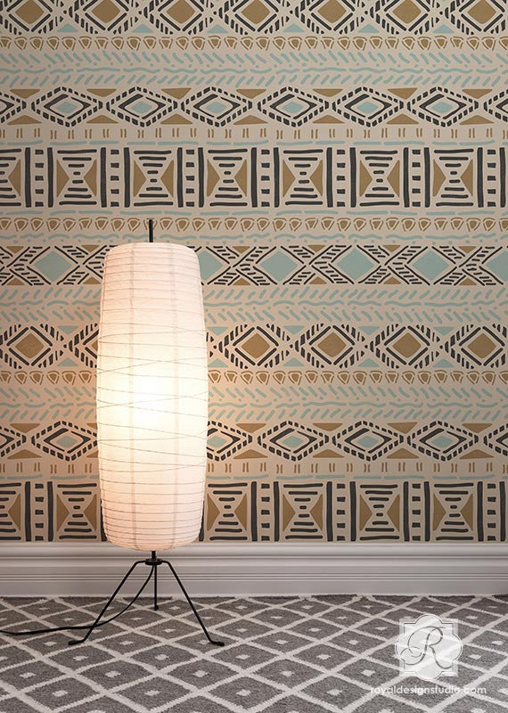 Geometric African and Tribal Pattern for Painted Accent Walls - Royal Design Studio Wall Stencils