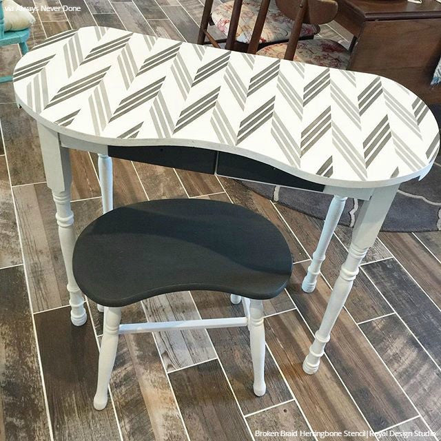 Stenciled Wood Furniture with Classic Designs - Broken Braid Herringbone Stencils - Royal Design Studio