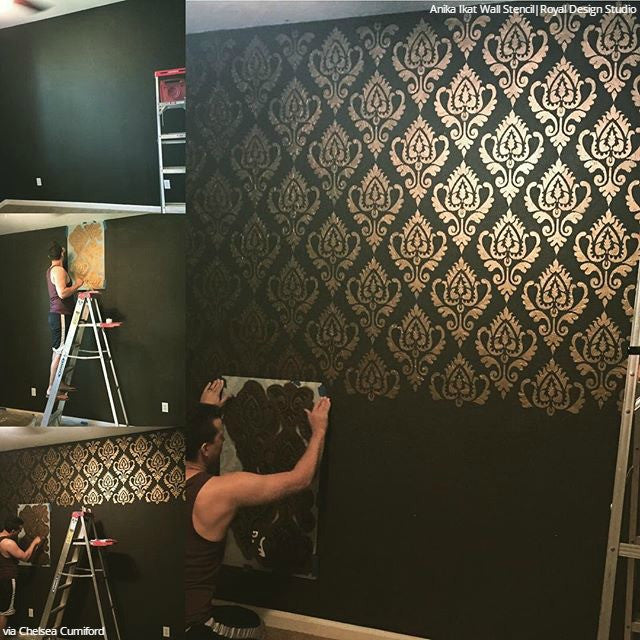 Boho Chic Colorful Wallpaper Designs for Nursery Decor - Ikat Wall Stencils - Royal Design Studio