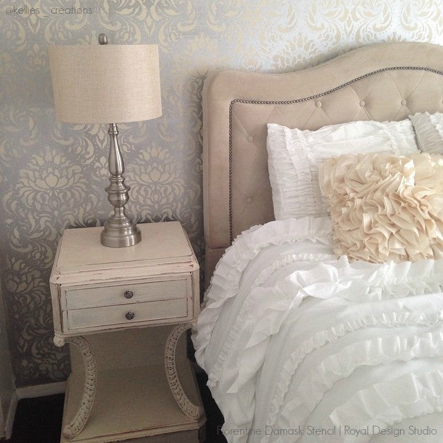 Allover Wallpaper Damask Pattern - Florentine Damask Wall Stencils - Royal Design Studio