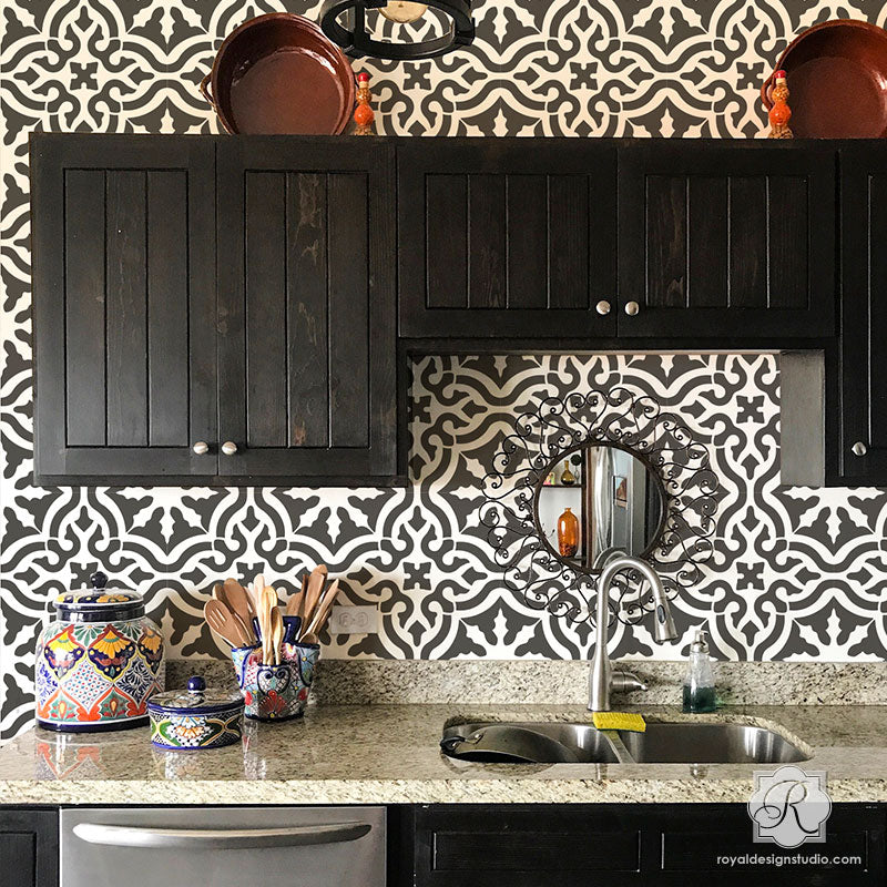 Custom Kitchen Backsplash Wall Stencils Classic Spanish Tile Stencils - Royal Design Studio