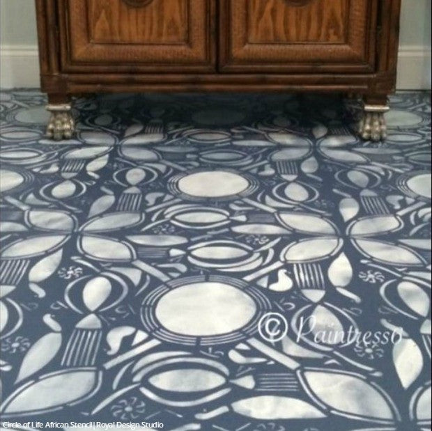 Painted Concrete Floor Stencils in Kitchen Makeover - Royal Design Studio