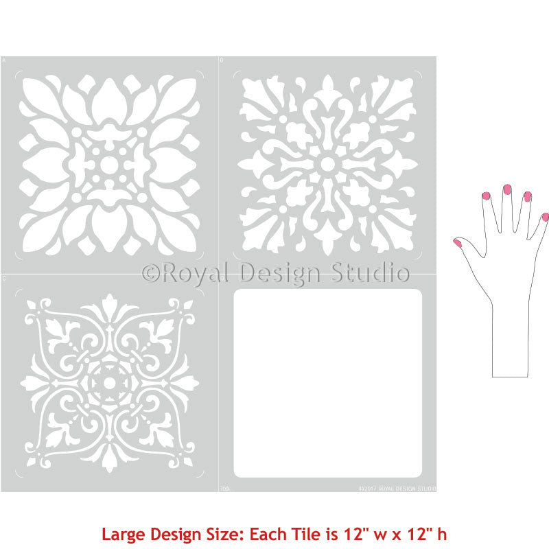 Large European Style Tiles for Floor Stencils and Painting - Royal Design Studio