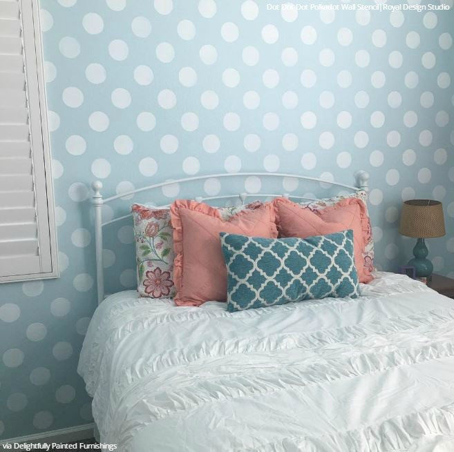 Polka Dot Painted Bedroom Makeover Wall Stencils for Decorating