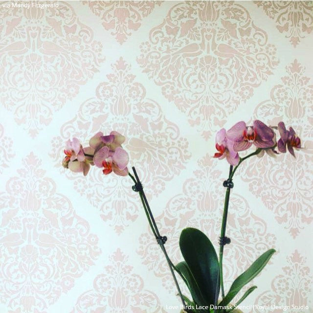 Wall Painting Stencils - Love Birds Lace Damask Wall Stencils from Royal Design Studio