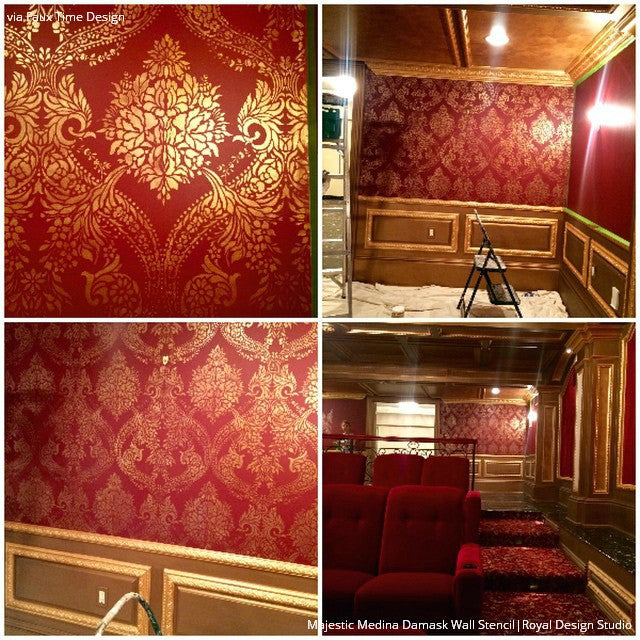 Large Victorian Classic Damask Wallpaper Wall Stencils - Royal Design Studio