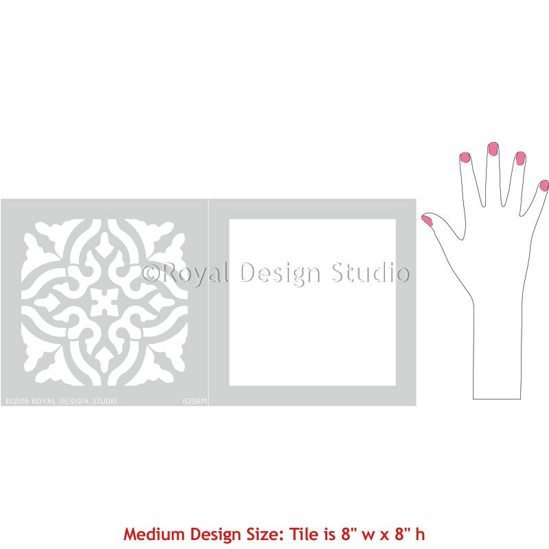 Decorative Faux Painted Tile Design for Wall Murals and Floor Makeovers - Toledo Tile Stencils - Royal Design Studio