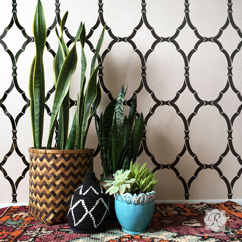 Decorative Stencils for Painting Walls with Designer Trellis Wallpaper Look - Royal Design Studio