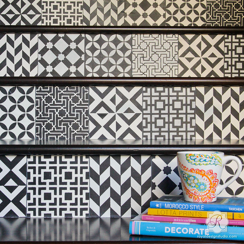 stair risers stencil diy tiles