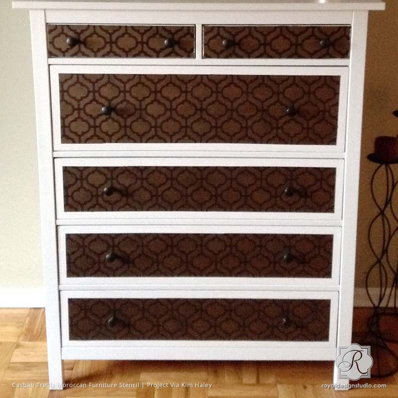 DIY Decor and Painted Dressers with Exotic Patterns - Casbah Trellis Moroccan Furniture Stencils for Painting - Royal Design Studio
