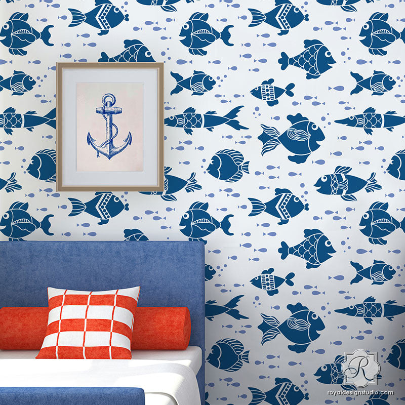 Nautical Fish Wall Stencils and Kids Decor Ideas - Royal Design Studio