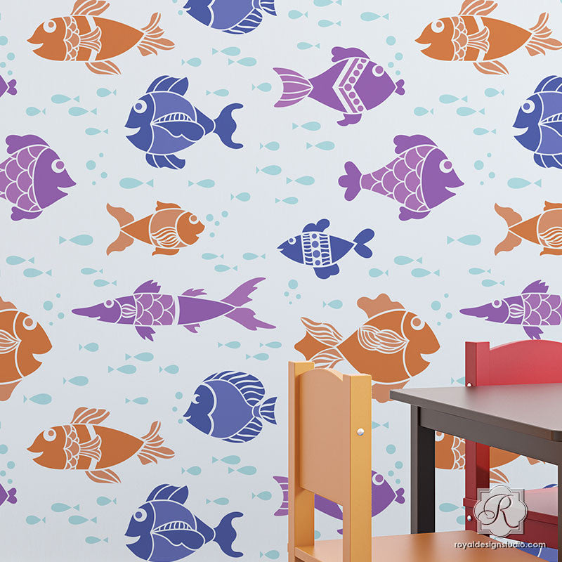 DIY Painted Fish Wall Stencils for Cute Kids Room Decor - Royal Design Studio