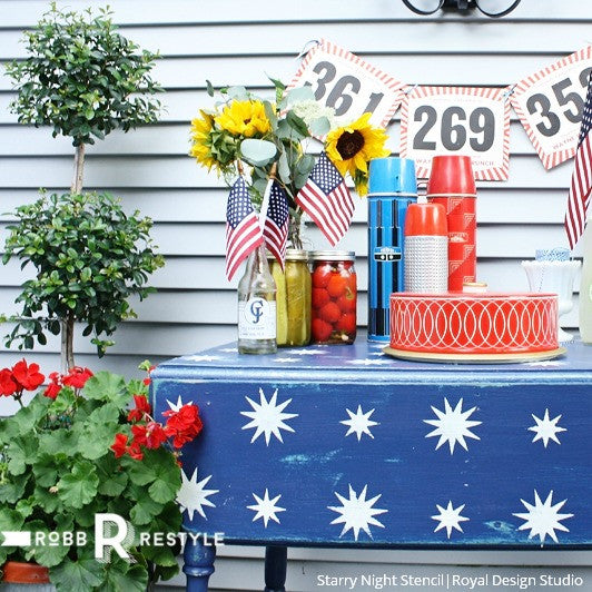 Patriotic USA Fourth of July Decor - Furniture Stencils DIY Project - Starry Night Stencils - Royal Design Studio