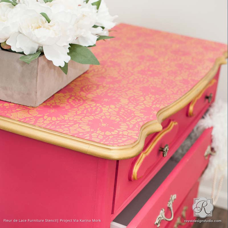 Bold and Colorful Furniture Stencils for DIY Decorating - Fleur de Lace Furniture Stencils - Royal Design Studio