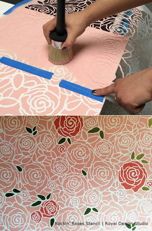 Damask Stencil Rockin' Roses Modern Flower Wall Stencil Pattern for Painting - Royal Design Studio