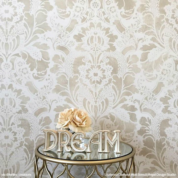 Elegant Vintage Wallpaper Large Damask Wall Stencils Nursery Decor - Royal Design Studio