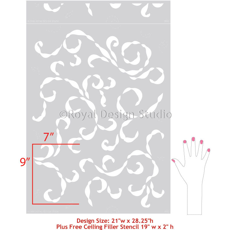 Sea Scolls Vine Wallpaper Wall Stencils for Painting - Royal Design Studio