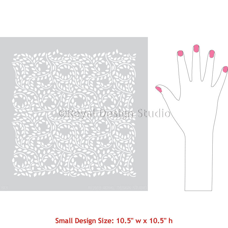 Small Leaves Vine Pattern Painting Stencils for Reclaimed Furniture Design - Lacy Leaves Furniture Stencils - Royal Design Studio