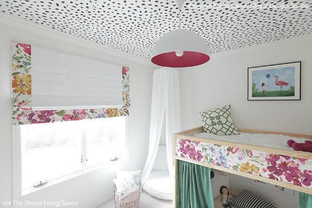 Painted Ceiling Stencils in Girls Room Makeover - Cheetah Animal Print Stencils - Royal Design Studio