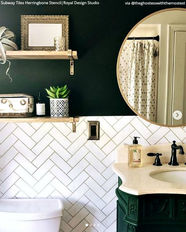 Subway Tiles Herringbone Wall Stencil