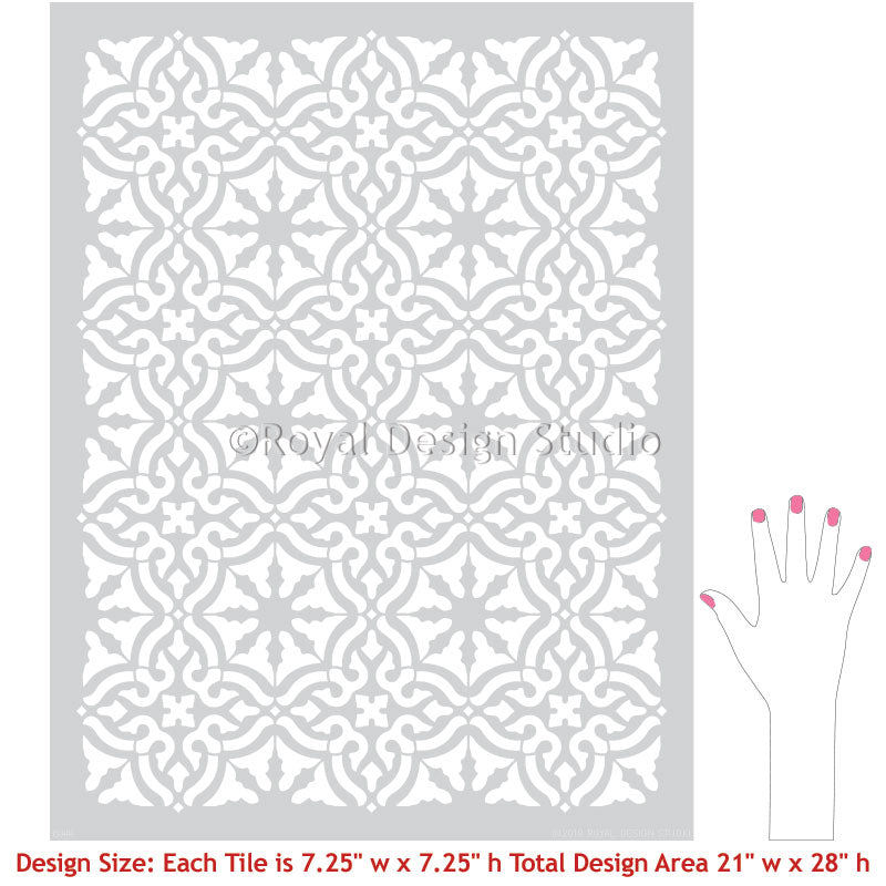 Colorful Floor Tiles Painted with Classic European Tile Stencils - Painted Floor Design - Royal Design Studio Stencils