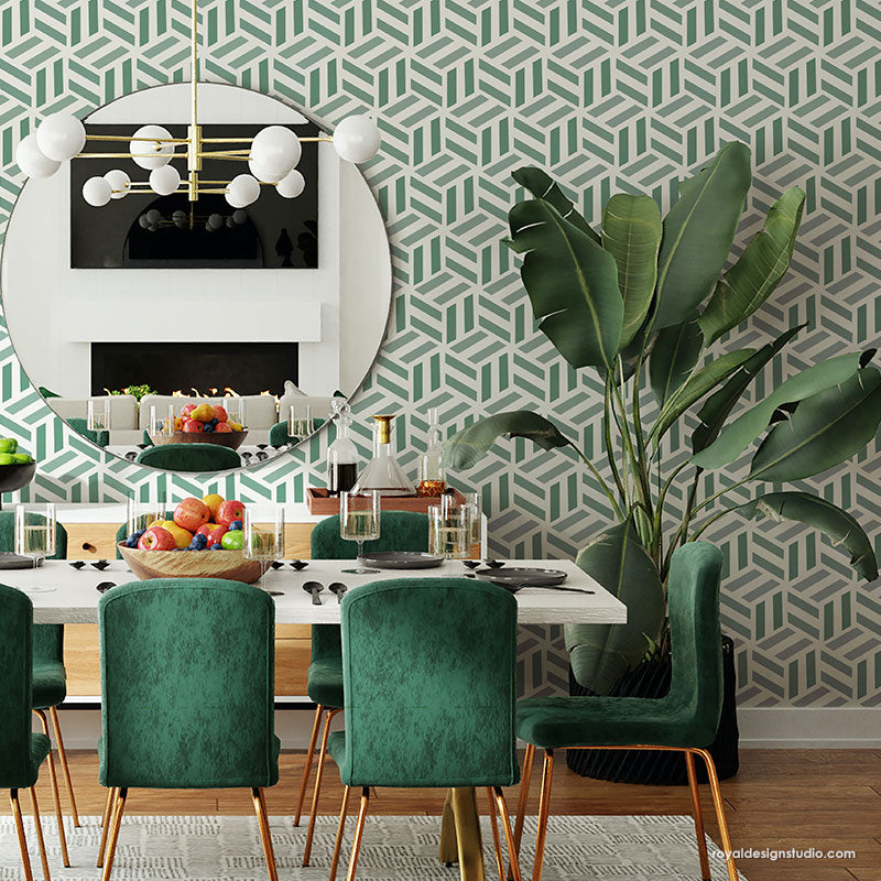 Tumbling Blocks Basketweave Stencil