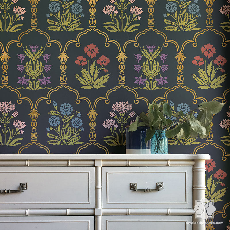 Custom Flower Trellis Wall Stencils for Painting - Vintage European Wallpaper Pattern - Royal Design Studio