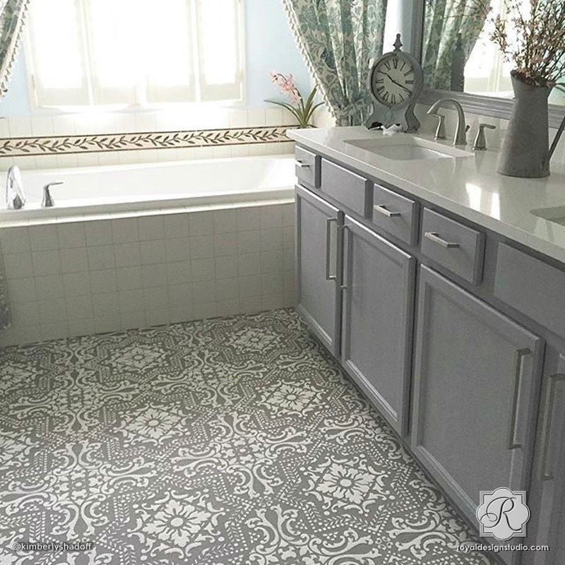 Chalk Paint Painted Floors with Lisboa Tile Stencils - Royal Design Studio