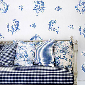 Painting walls with Asian wall art stencils - Wall Stencils Chinois Leaves