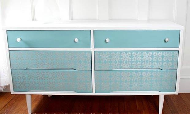 A Mid-Century Furniture Twist with Mod Floral Stencils