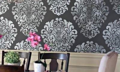 Grand Damask Stencil Draws Drama into the Dining Room