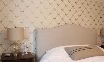 Bee-utiful Stenciled Bedroom Accent Wall with the French Bee Trellis!