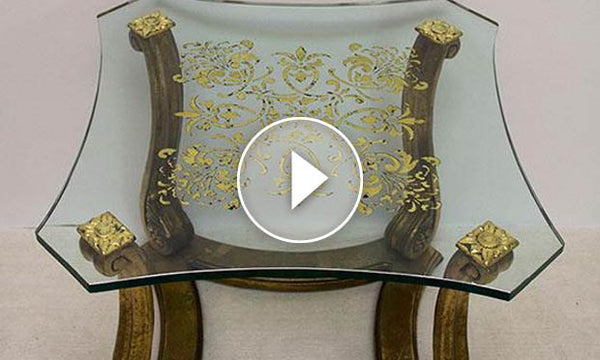 How to Stencil Tutorial: Reverse Stenciling and Gilding on Glass Table