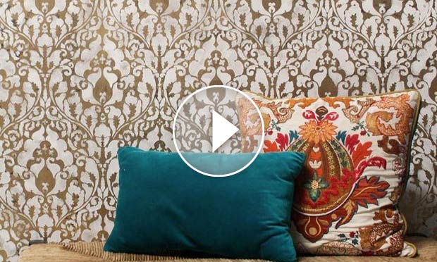 How to Stencil a Gold Leaf Damask Wall Finish